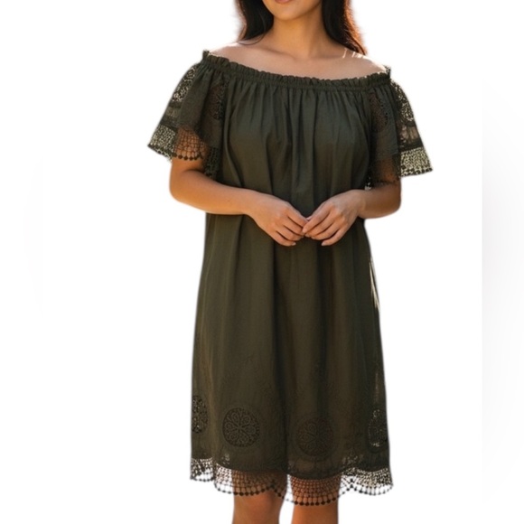 indigo Rose Dresses & Skirts - Indigo Rose Olive Crochet Midi Dress – Size M